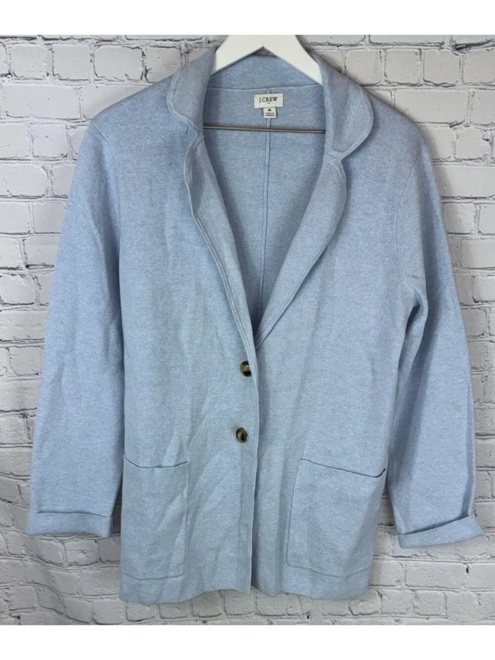 J.CREW Women’s Size Medium Light Blue Knit Blazer Two Button Jacket EUC